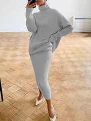Knitted Skirt Sets Women Autumn Winter Turtleneck Pullover And Pencil Long Skirts Elegant 2 Piece Sets Sweater OutfitsChristmas Gifts