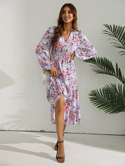 V-Neck Long Sleeve Maxi Dress