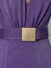 Long Sleeves Wrap Belted Pleated Solid Color Split-Side V-Neck Evening Dresses Maxi Dresses