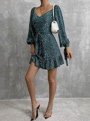 Bohemia Puff Sleeves Leopard V-Neck Dress