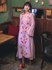 Bohemia A-Line Lace-Up Embroidered Dress