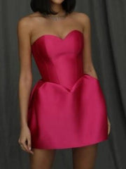 Sleeveless Tube Flower Evening Satin Mini Dresses