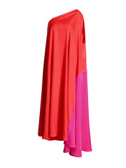 Asymmetric Contrast Color Split-Joint High Waisted Loose One-shoulder Maxi Dresses