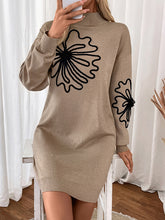 Long Sleeves Loose Knitted Flower Split-Joint Mock Neck Mini Dresses Sweater Dresses