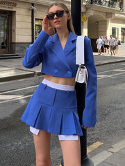 2024 Fall Women Blazer Suit Two Piece Sets Turn-down Collar Blazers Tops And Pleated Skirts Femme High Street Y2K OutfitsChristmas Gifts