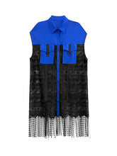 Sleeveless See-Through Split-Joint Tasseled Lapel Lace Midi Dresses