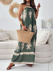 Printed Split-Joint Loose Sleeveless Spaghetti-Neck Maxi Dresses