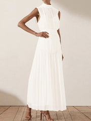 Urban Solid Color High Waisted Falbala Maxi Dress