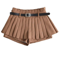 Low Waist Slim Mini Pleated Skirt For Women Summer Casual Black Belt Skirts Babes Fashionable Solid Une Jupe LigneChristmas Gifts