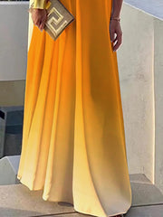 Gradient Split-Joint Loose One-shoulder Maxi Dresses