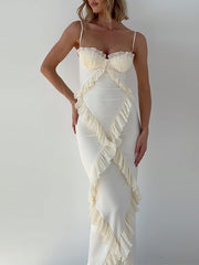 3D Flower Sleevless Spaghetti-Neck Elegant Wrap Maxi Dresses