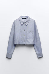 Pinstripe Patch Pocket Button Up Crop Shirt