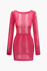 Ripped Backless Knit Long Sleeve Mini Dress