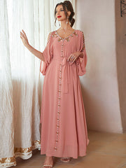 Vacation Loose Solid Color V-Neck Dress