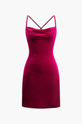 Velvet Cowl Neck Cross Back Mini Dress