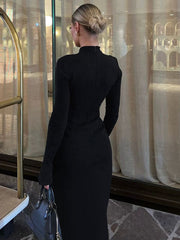 Half Turtleneck Long Sleeves Maxi Dress Fashion Office Lady Clothing Back Slit Gown Dress Female Solid Streetwear AutumnChristmas Gifts
