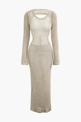Round Neck Open Knit Backless Maxi Dress