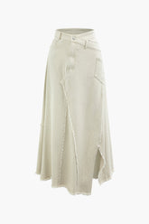 Asymmetric Wrap Frayed Maxi Skirt