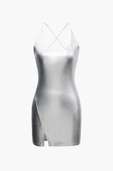 Metallic Slit Slip Mini Dress