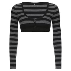 Emo Aesthetic Striped Long Sleeve Top