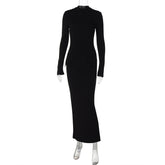 Half Turtleneck Long Sleeves Maxi Dress Fashion Office Lady Clothing Back Slit Gown Dress Female Solid Streetwear AutumnChristmas Gifts