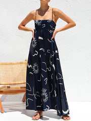 Loose Sleeveless Printed Split-Joint Spaghetti-Neck Maxi Dresses