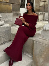 Off Shoulder Long Sleeve Knitted Maxi Dress Women Solid Fashion Backless Bodycon Vestidos 2025 New Lady Party StreetwearChristmas Gifts