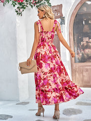 Bohemia A-Line Sleeveless Floral Printed U-Neck Maxi Dress