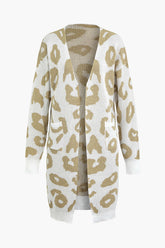 Leopard Pattern V-neck Pocket Knit Coat
