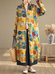 Long Sleeves Loose Polka-Dot Split-Joint Lapel Shirt Dress