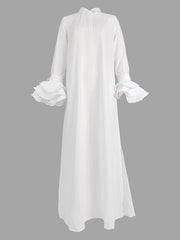 A-Line Flared Sleeves Buttoned Solid Color Split-Joint Split-Side Lapel Maxi Dresses