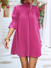 Half Sleeves Loose Solid Color High-Neck Mini Dresses