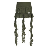 Splice Folds Mini Skirt For Women Pocket High Waist Bnadage Skirts Womens 2023 Party Casual Lace Up Slim Skirts Ladies
