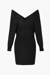 Off Shoulder V-neck Sweater Mini Dress