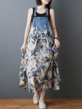 Flower Print Pockets Split-Joint Loose Plus Size Spaghetti-Neck Suspender Dress Maxi Dresses