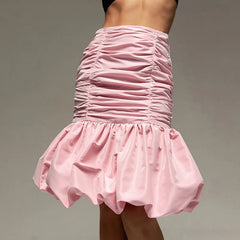 Fashion Ruched Cake Skirts Splice Zipper High Waist Solid Color Skirt Women's Slim Patchwork Pleated Skirt Sexy Hot Girl