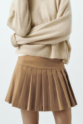 Solid Pleated Mini Skirt