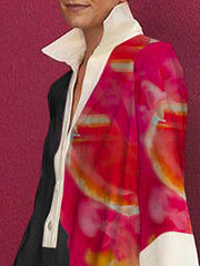 Loose Three-Quarter Sleeves Buttoned Contrast Color Flower Print Lapel Mini Dresses Shirt Dress