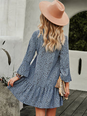 V-Neck Polka Dot Long Flare Sleeves Mini Dress