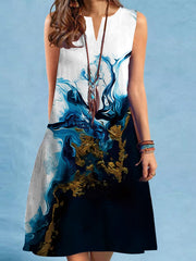 Loose Plus Size Printed V-Neck Mini Dresses