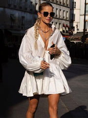 Folds Slim Mini Dresses For Women 2025 Casual Lapel Solid Loose Vestido Para Mujer Autumn Fashion Streetwear Dress WomanChristmas Gifts