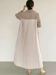 Original Chic Pleated Notched Collar Blazer Midi Dress