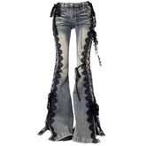 Fairy Grunge Lace Up Flared Jeans