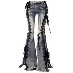 Fairy Grunge Lace Up Flared Jeans