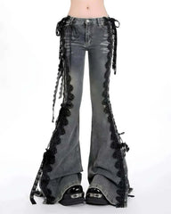 Fairy Grunge Lace Up Flared Jeans