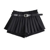 Low Waist Slim Mini Pleated Skirt For Women Summer Casual Black Belt Skirts Babes Fashionable Solid Une Jupe LigneChristmas Gifts
