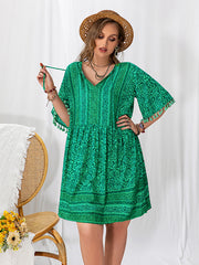 Vacation A-Line Loose Tasseled V-Neck Mini Dress