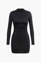 Mock Neck Long Sleeve Ruched Mini Dress