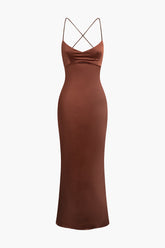 Satin Tie Backless Maxi Dress