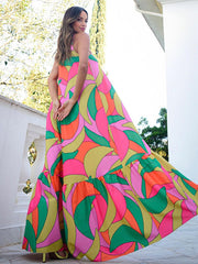 Bohemia Loose Sleeveless Printing V-Neck Maxi Dresses